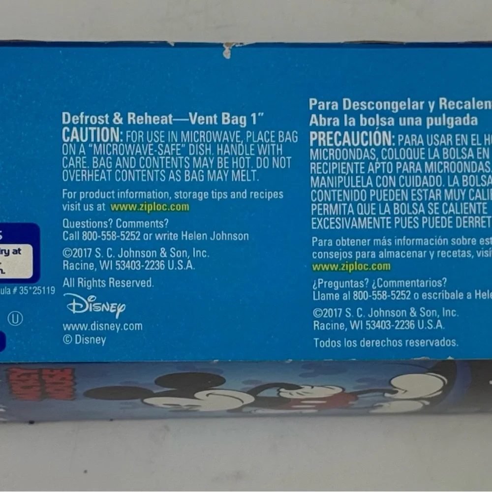 Ziploc Easy Bags Disney Storage Mickey Mouse  Quart Limited Collection New 20 Ct